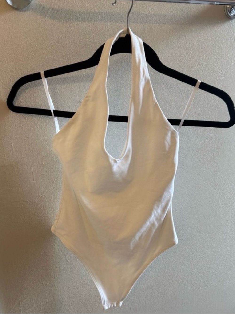 Babaton White Halter-Style One-Piece Bodysuit